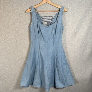 Vintage mini dress womens small mini denim lace up back california gold rush